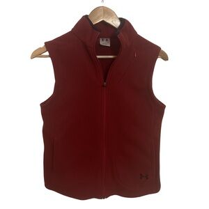 Under Armour Fleece Vest Womens XS Red Full Zip Lightweight Athletic
